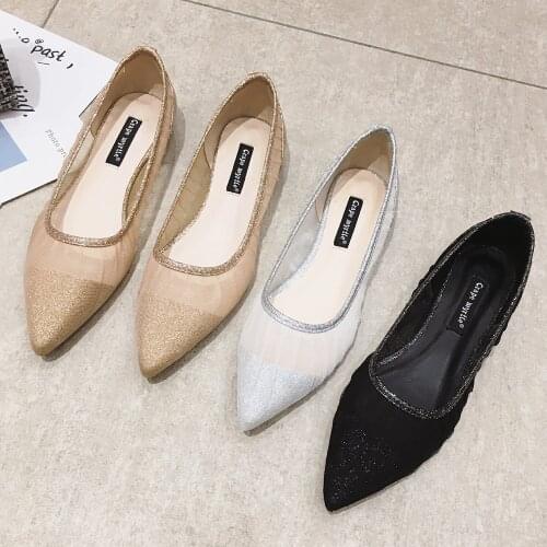 Sexy Mesh Summer Flats Shoes Women Pointed Toe Slip On Shoes For Women Wild Lazy People Loafers Shoes
