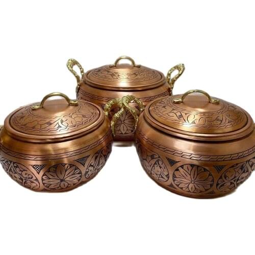 Set of 3 Heavy Thick Pure Copper Cooking Pot Brass Handle Handmade Hammer Pure Copper Vintage Food Safe Copper Kitchen Utensils