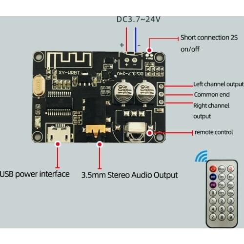 XY-WRBT DC 3.7-24V Wireless Bluetooth 5.0 Audio Receiver Decoders Stereo 3.5MM Audio Adapter For Amplifier Board