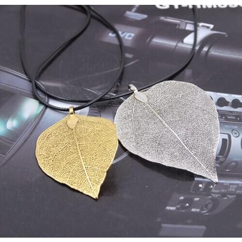 Korean Style Irregular Metal Natural Gold Silver Color Leaf Pendant Necklace for Handmade Women Sweater Chain Gift Bijoux