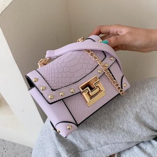 Rivet Flip Square Bag 2021 Summer New High Quality PU Leather Women Designer Handbag Diamond Lock Chain Shoulder Messenger Bag