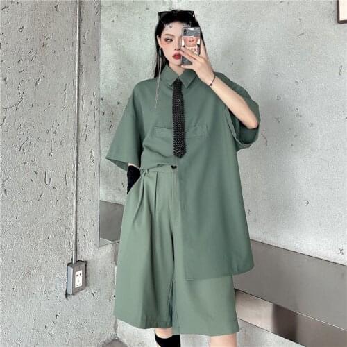 Womens Shorts Suits Fashion Shirts Suits Women Summer 2021 New Ins Retro Short Sleeve Shirt Casual Shorts Two Piece Sets Trend