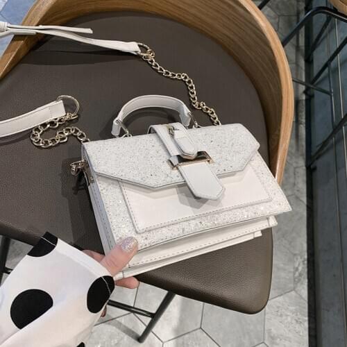 Female Pu Sequins Leather Crossbody Bags For Women 2021 Chain Shoulder Messenger Bag Ladies Hand Sling Luxury Handbags Designer