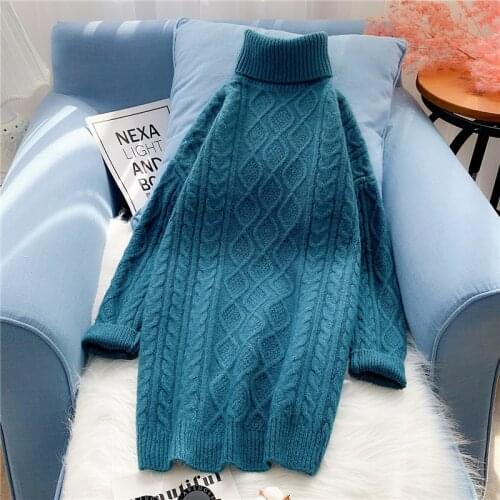 Turtleneck Twisted Knitted Women Sweater Pullovers Winter New Solid Thicken Warm Loose Long Female Outwear Coats Tops