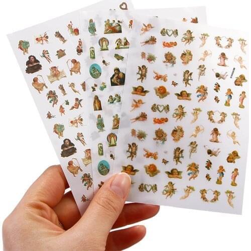 1Pc Colorful Vintage Self-adhesive Angel Flower Pattern 3D Nail Decal Stickers DIY Nail Art Decorations