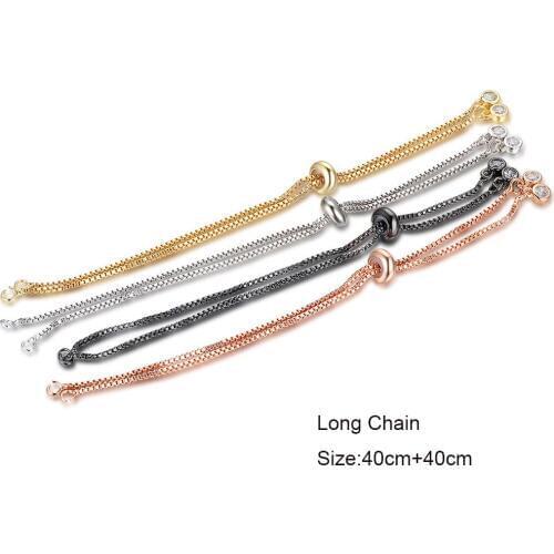 10pcs/lot Copper Rhinestone Long Adjustable Slider Chain Necklace Jewelry DIY Two Loops Connector Pendants Bracelets 40+40cm