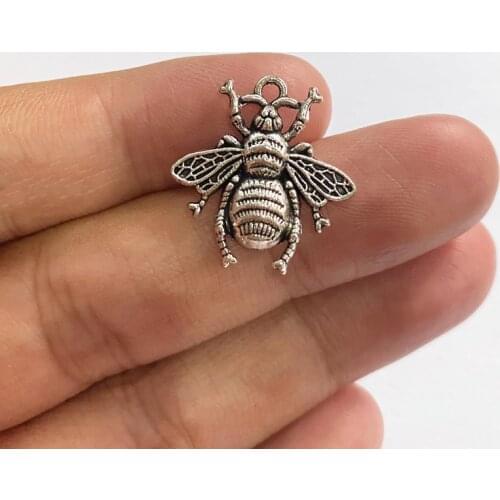 10pcs 21x20mm New Honey Bee Charms Pendants Antique Silver Color Jewelry For DIY Making Handmade Necklace Accessories