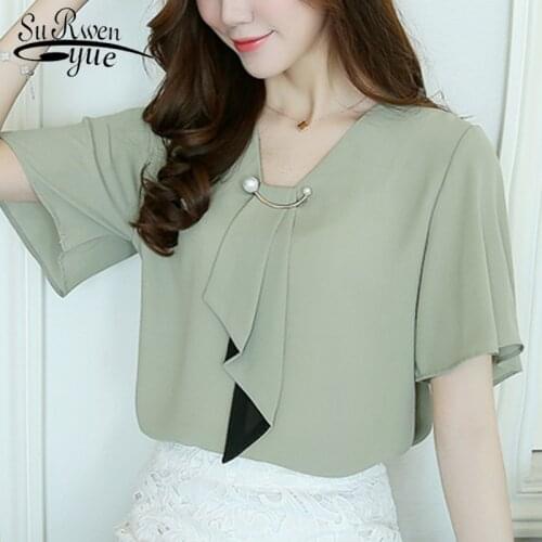 2021 Fashion Chiffon Women Tops Blouse Shirt Short Sleeve Plus Size Womens Clothing V-neck Women Shirts Blouse Blusas D560