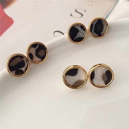 2021 New Fashion Geometric Round Leopard Gold Color Metal Stud Earrings for Women Gift Party Jewelry Gift