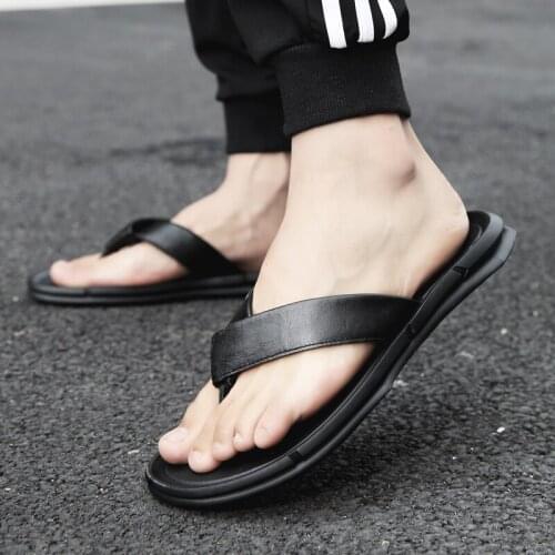 2021 New Arrival Summer Beach Anti-slip Fashion Outdoor Breathable Couple Flip Flops High Quality Genuine Leather Casual Shoes