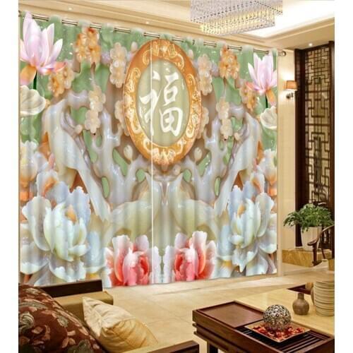 3d bedroom curtains custom curtains Jade carving peony flowers fashion decor home decoration for bedroom