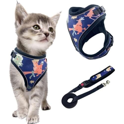 Cat Harness and Leash - Ultra Light Escape Proof Kitten Collar Cat Walking Jacket with Running Cushioning Soft
