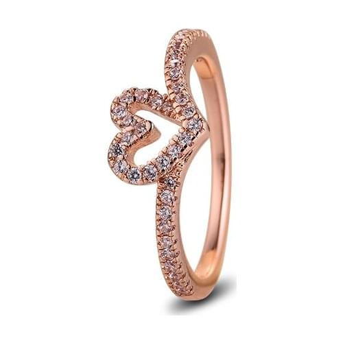 Authentic 925 Sterling Silver Sparkling Wishbone Heart Ring Wedding Engagement Rings for Women Jewelry Gift Bijoux 2021 New