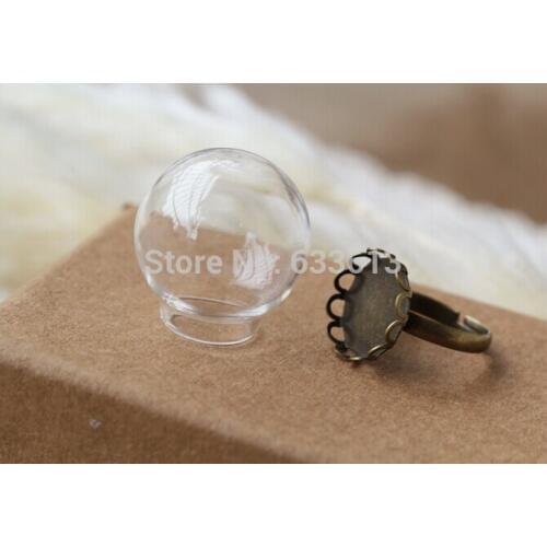 Free Ship! 20* 12mm glass globe with antique bronze ring setting findings set glass bubble DIY vial pendant