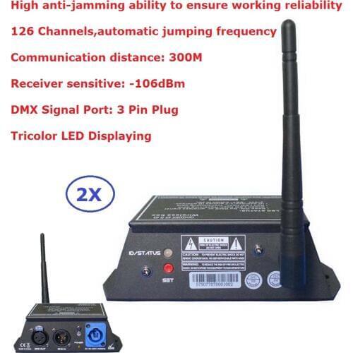2Pcs Wireless DMX 512 Controller Transmitter & Receiver 2IN1 Tricolor LED Display 128 Channels Repeater LED Lighting Controller