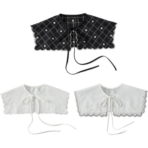 D0LF Fashion Women False Collar Geometric Pattern Embroidery False Collar Tie Summer Outfit Accessories Exquisite Decoration
