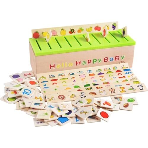 Preschool Kids Sorting Toys Category Matching Wooden Montessori Educational Toys 8 Category Groups with Sorting Box