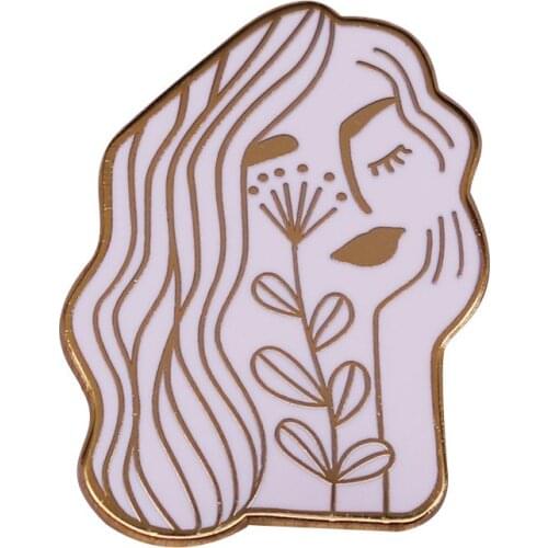 Elegant Women Face Enamel Pin Minimalist Line Art Brooch For those who live among the flowers