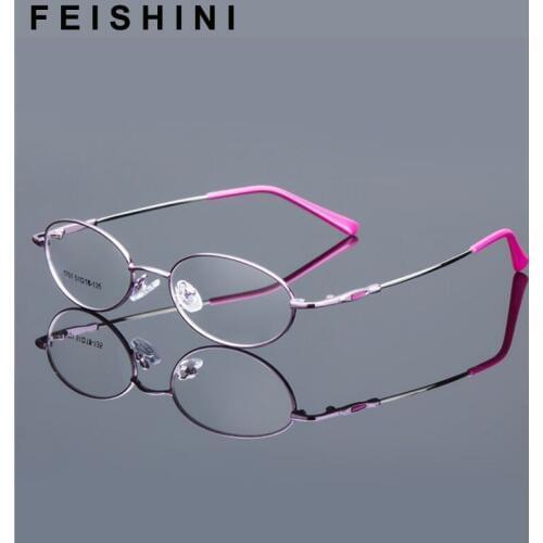 Feishini Narrow Oval Eyeglasses Frame Women Tiny Optical Glasses Frame Men Spectacle Metal Frame Clear Eyewear Trendy