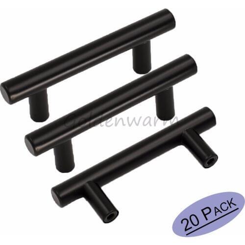 Goldenwarm Cabinet Knobs Stainless Steel Hole Space 2.5"~10"Modern T Bar Furniture Office Desk Drawer Handles Pulls 20PCS
