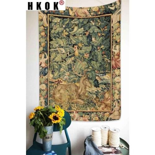 HKOK Psychedelic Abstract Flower Tapestry Pumpkin Lamp Night Sky Art Wall Hanging Tapestries for Living Room Bedroom Home Decor