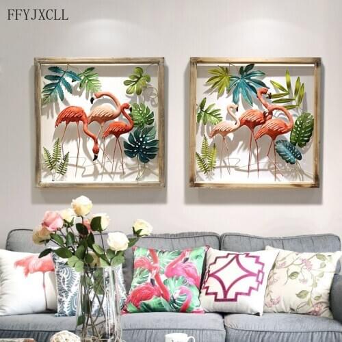 Idyllic Wind Iron Wall Decoration Flamingo Entrance Three-dimensional Wall Decoration Living Room Background Wall Decoration