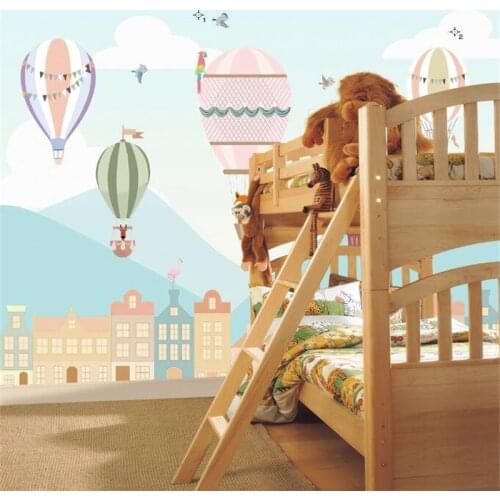 Customized wallpaper 3d hand-painted Nordic style village hot air balloon childrens room mural indoor TV background wall Обои