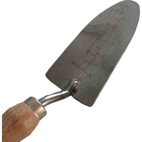 Stainless steel transplanter, garden trowel with ergonomic handle, depth marking measuring shovel tool for more accurate plantin