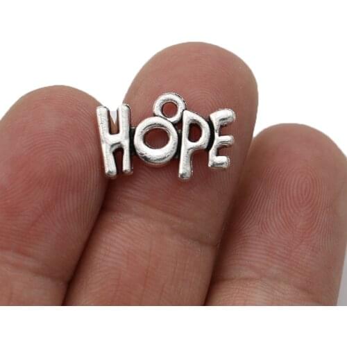 JAKONGO Antique Silver Plated Hope Charm Pendants for Jewelry Making Bracelet DIY Accessories 12x18mm 10pcs