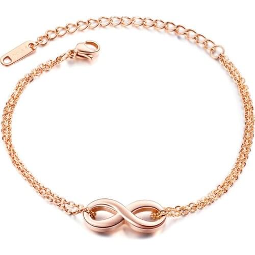 Titanium Stainless Steel Infinity 8 Word Charm Bracelets For Women Rose Gold Bohemia Beach Chain Link Bracelet B17086