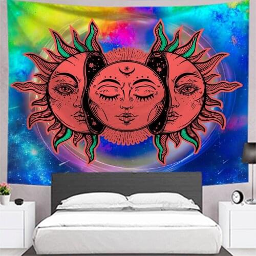 Mandala Psychedelic Sun Moon Face Tapestry Hippie Wall Hanging Bohemian Wall Tapestry Background Cloth Blanket Home Decoration