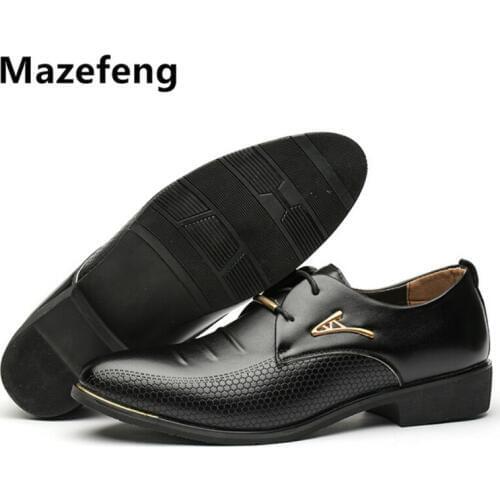 Mazefeng 2019 British Mens Slip On Split Leather Pointed Toe Men Dress Shoes Business Wedding Male Formal Shoes Plus Size 38-46