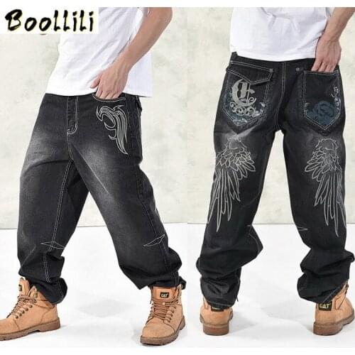HOT New 2020 Large Size 30-44 46 Jeans Fashion Loose Big Pockets Hip-Hop Skateboard Casual Men Denim Blue & Black Design Brand