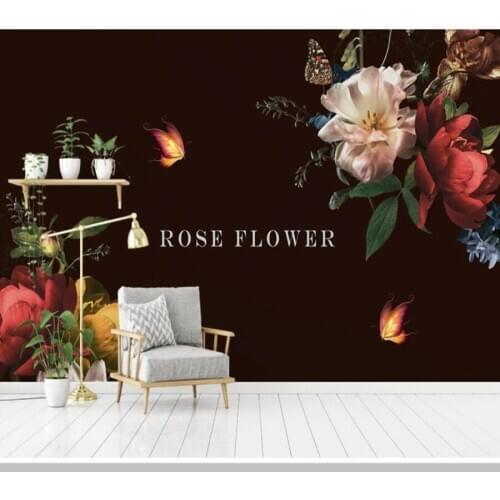 Papel de parede rose flower flower vine butterfly black 3d wallpaper mural,living room tv wall bedroom wall papers home decor