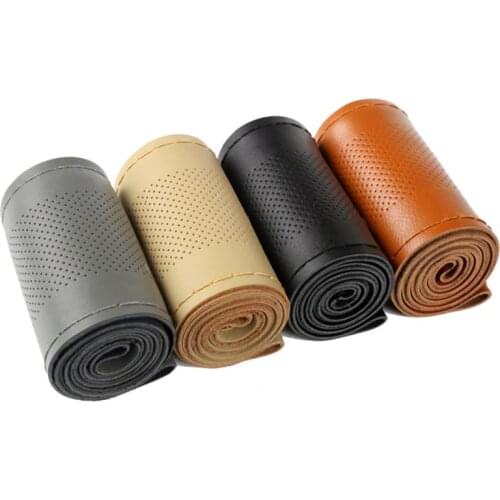 Top Genuine Leather Braid Steering Wheel Cover Automobile Braiding Covers On The Steering Wheel For Car Interior Accessories