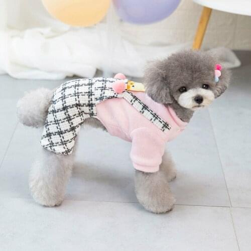 Autumn Winter Dog Clothes For Small Dogs Boy Girl Teddy Coat Fleece Keep Warm Thick Plaid Jumpsuits Puppy Outfit Pet Clothing