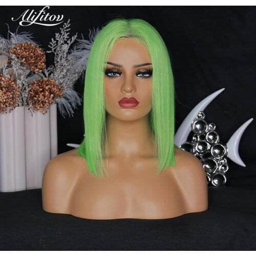 ALIFITOV Green Lace Front Wig Pre Plucked Middle Part Short Bob Wig Remy Hair Human Hair Wigs for Black Women