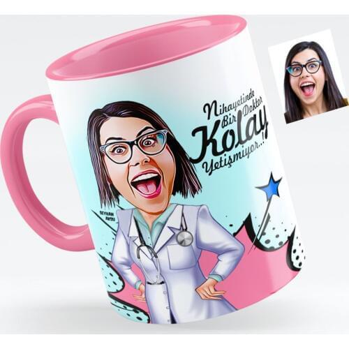 Personalized Women 'S Doctor Caricature Of Pink Mug cup-1