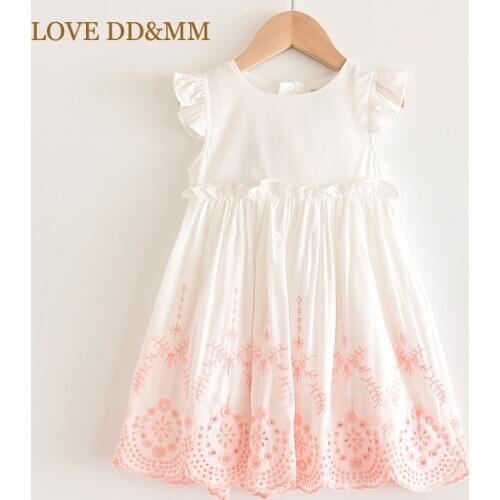 LOVE DD&MM Girls Dresses 2021 New Fashion Wear Flower Hollow Embroidery Round Neck Dress Kids clothes For Girl Princess Dress