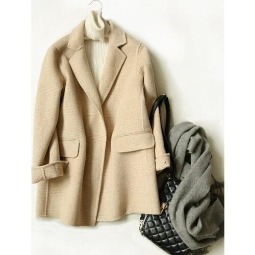 Casual Cashmere Wool Coat Women Female 2021 Hand-Stitched Wool Double-Sided Plush Coat Plaid Coat Single Breasted