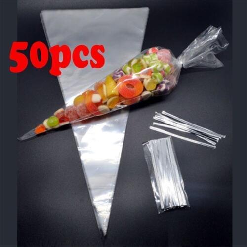 50PCS Christmas Gifts Flower Chocolate Wedding Party Popcorn Halloween Candy Clear Cellophane Packing BagTwist Ties Sweet Box