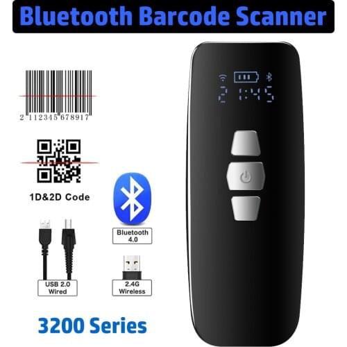 Handheld 3-in-1 Barcode Scanner 1D/2D/QR Bar Code Reader Support Bluetooth /2.4G Wireless /USB Wired Connection for Supermarket