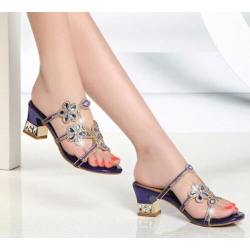 Blue Color Wedding Shoes for Women Italian High Heels Autumn Slipper for Wedding African Special Materials High Heels