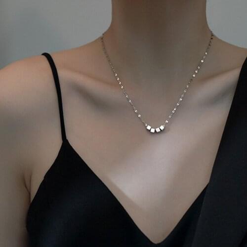 Modern Jewelry Small Squares Beads Pendant Necklace Popular Design Silvery Plating Hot Selling Chain Necklace For Women Gifts