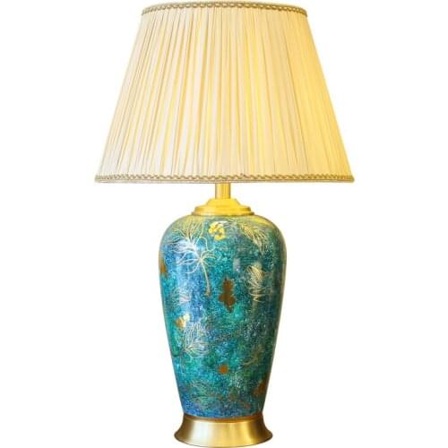 Modern Light Luxury Simple Living Room Bedroom Bedside Lamp Malachite Green Gold Feather Nordic Ceramic Table Lamp