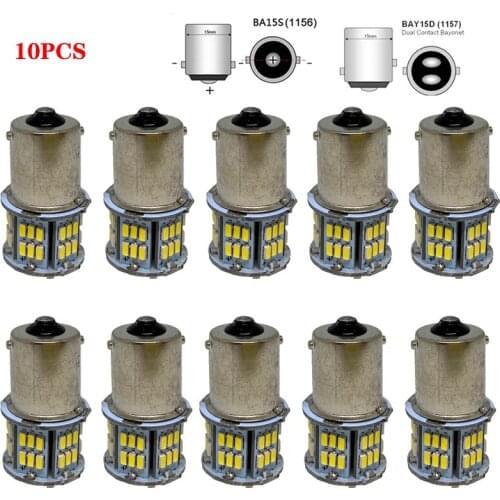 10pcs Led Replacement Bulbs For Cars 1156 BA15S P21W 3014 1157 BAY15D 54SMD Tail Light Turn Signals Light DC12V Car Light Source