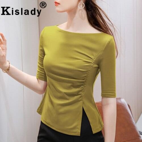 Kislady Women Sexy Slash Neck Tops Gothic Vent Shirt Elegant Harajuku Patchwork Solid Shirt Korean OL Temperament Fold Clothes