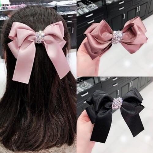 Korea Bowknot Hairpin Rhinestone Crystal Han Fan Streamer Ponytail Clip Top Clip Temperament Lady Hair Accessories Headdress