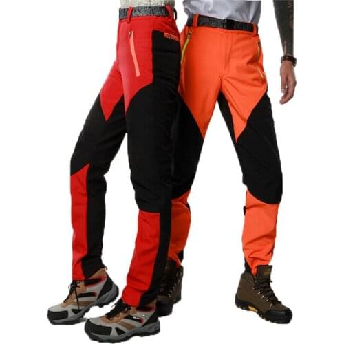 Women Men Fleece Softshell Pants Camping Hiking Pants Outdoor Sport Fishing Skiing Trousers Waterproof Pants