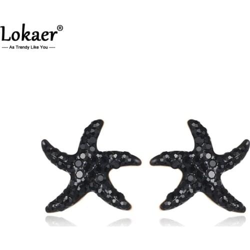 Lokaer Bohemia Rose Gold White/Black Clay Shiny Crystal Starfish Stud Earrings For Women Office Girls Earrings Jewelry E19096